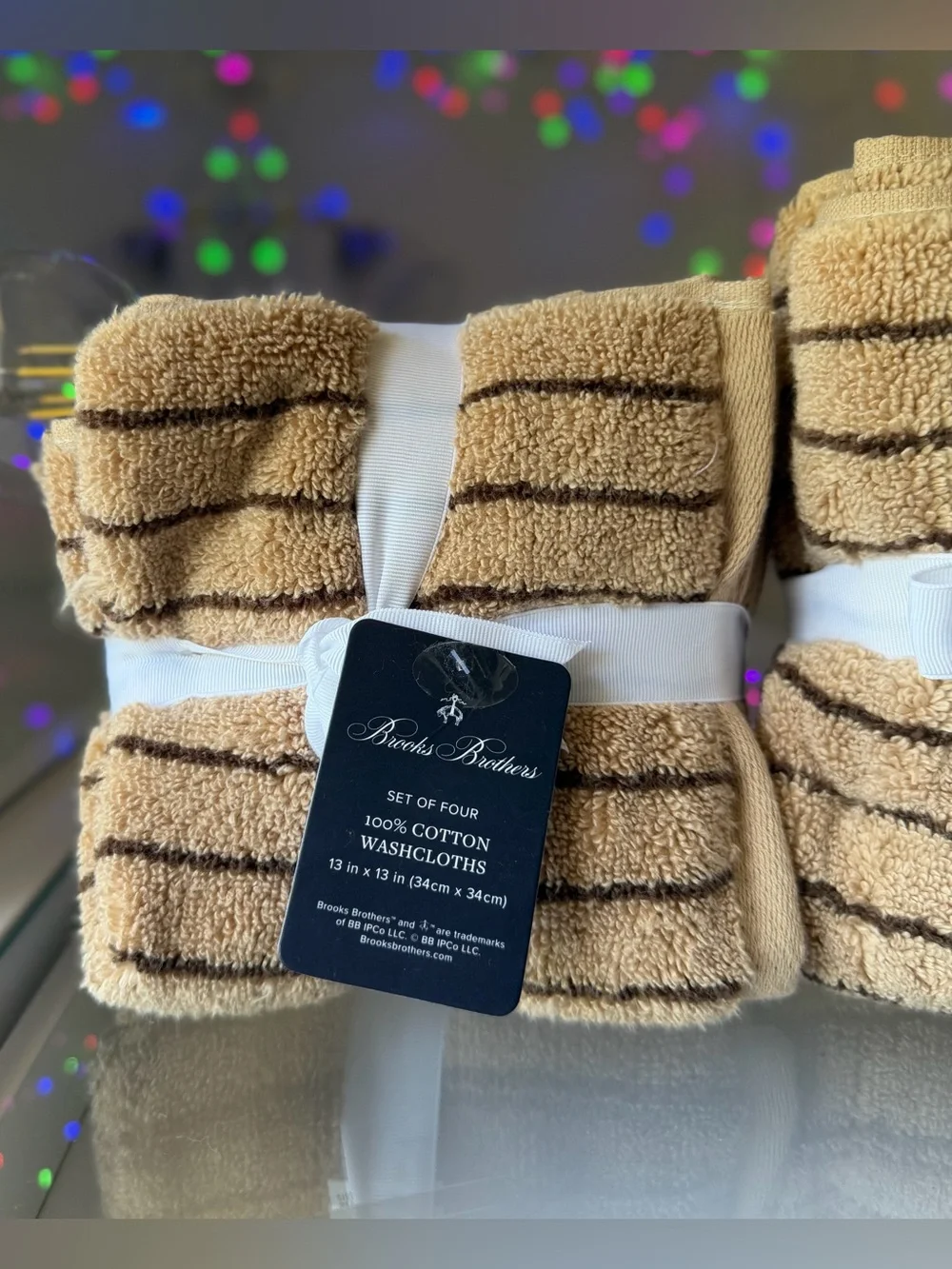 BROOKS BROTHERS Turkish bathroom washcloth Towel Striped Brown neutral